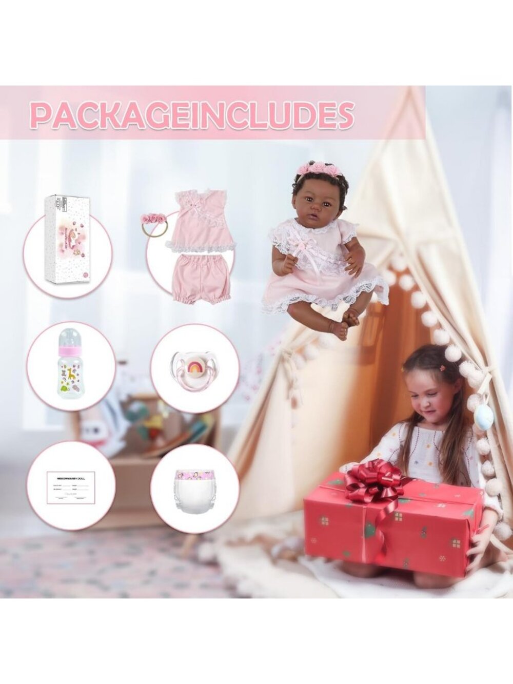 Lifelike 18-Inch African American Reborn Baby Doll | Handmade, Weighted - Picture 7 of 8